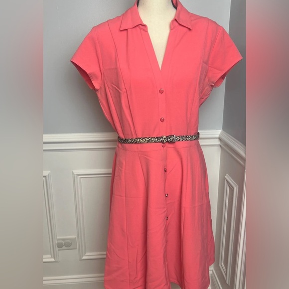 New York & Company Dresses & Skirts - New York and Co Pink Stretch Button-Down Dress with Belt Size M